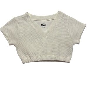 Madewell Ribbed V-Neck Crop Top Off-White Crop Top Size S